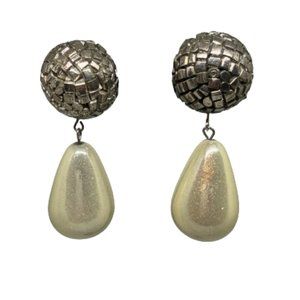 Vintage Silver and Pearl Clip-on Statement Earrings